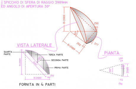 min progetto spicchio sfera polistirolo 4mt